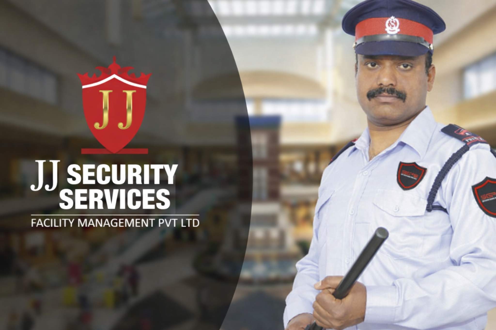 Professional Indian security guard at corporate building entrance